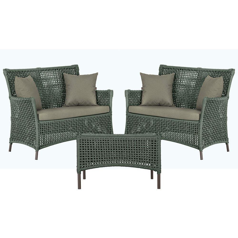 2 Sofás E Mesa Igapó Alumínio Marrom Corda Náutica E8 Trama Verde - 1