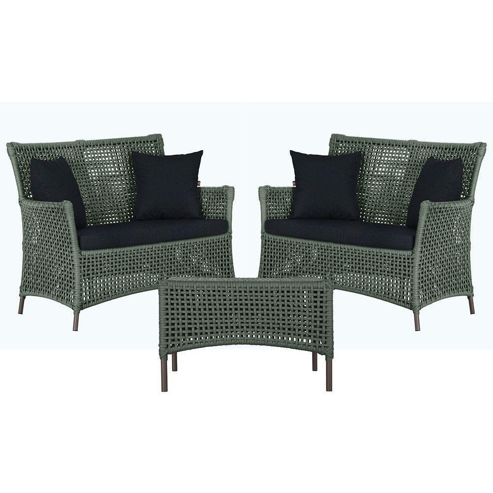 2 Sofás E Mesa Igapó Alumínio Marrom Corda Náutica E12 Trama Verde - 1