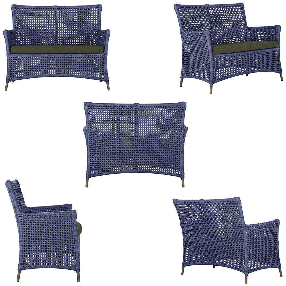 2 Sofás E Mesa Igapó Alumínio Marrom Corda Náutica E13 Trama Azul - 3