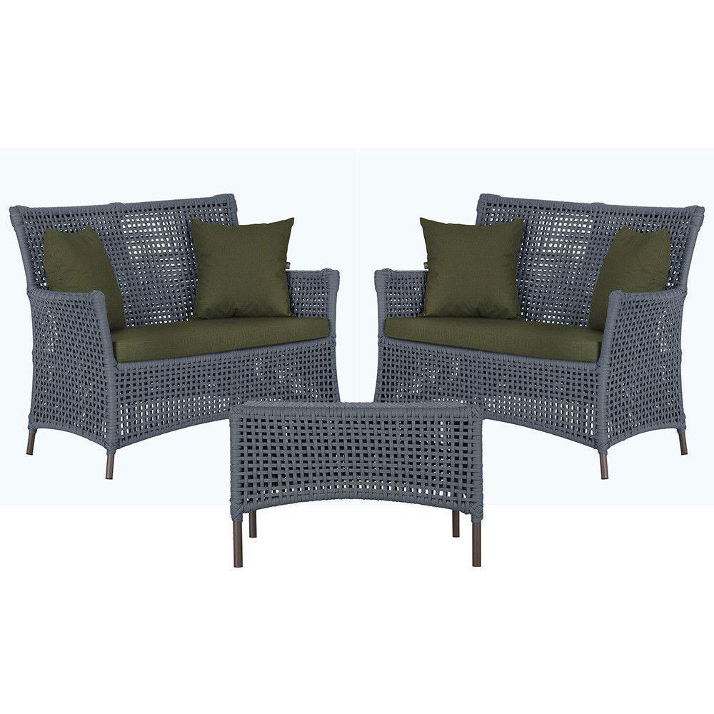 2 Sofás E Mesa Igapó Alumínio Marrom Corda Náutica E13 Trama Prata - 1