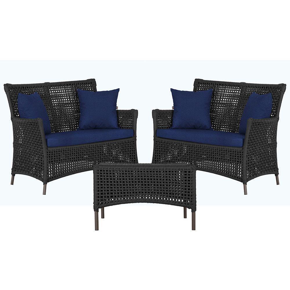 2 Sofás E Mesa Igapó Alumínio Marrom Corda Náutica E10 Trama Preto - 1