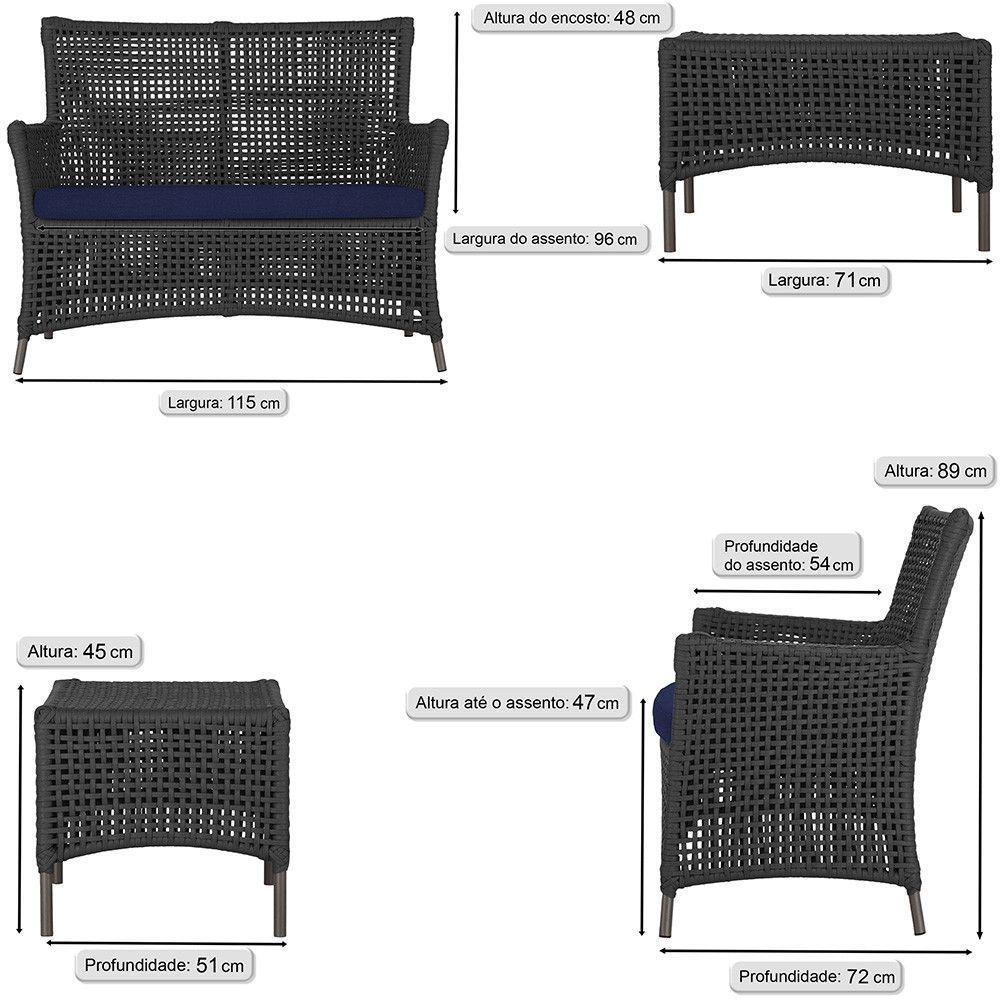 2 Sofás E Mesa Igapó Alumínio Marrom Corda Náutica E10 Trama Preto - 6