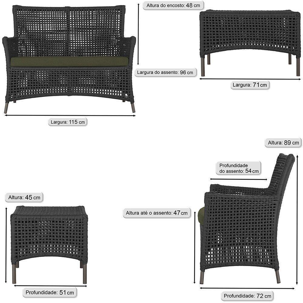 2 Sofás E Mesa Igapó Alumínio Marrom Corda Náutica E13 Trama Preto - 5