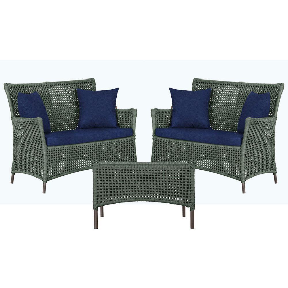 2 Sofás E Mesa Igapó Alumínio Marrom Corda Náutica E10 Trama Verde - 1