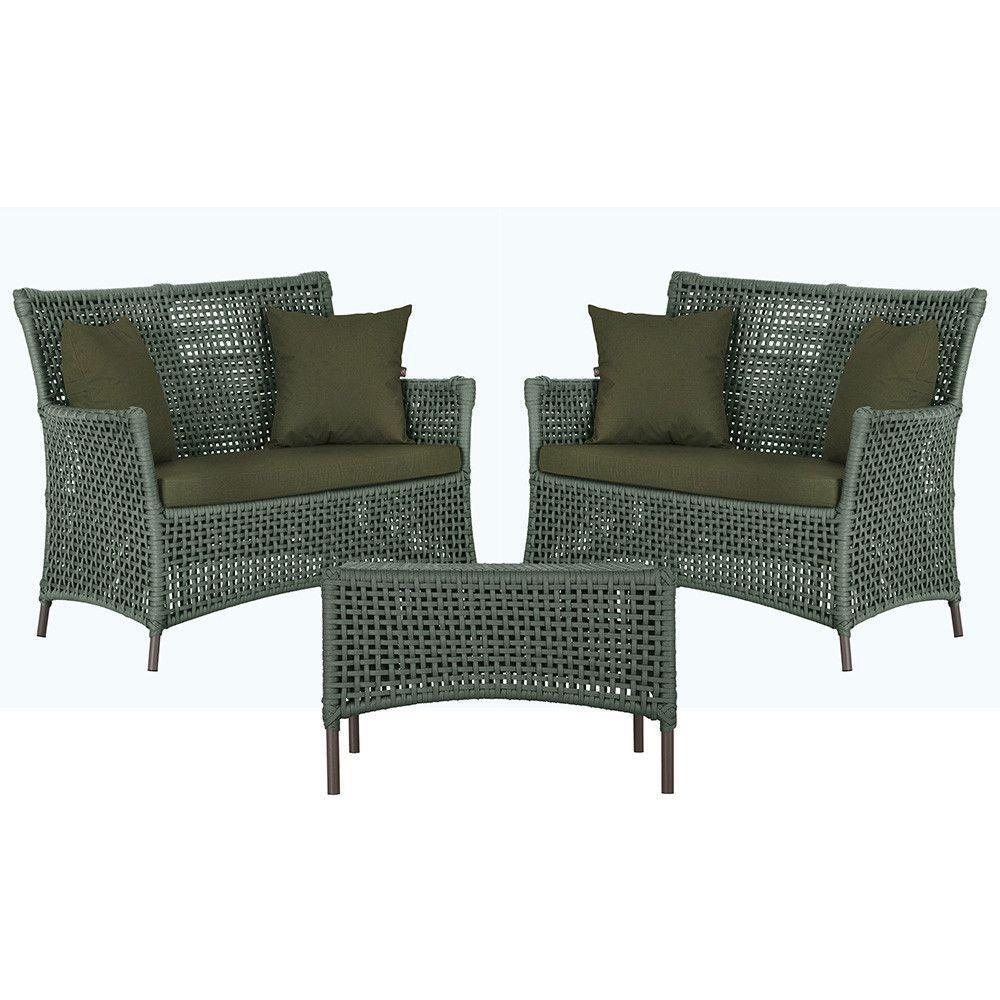 2 Sofás E Mesa Igapó Alumínio Marrom Corda Náutica E13 Trama Verde - 1