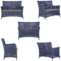 2 Sofás E Mesa Igapó Alumínio Marrom Corda Náutica E8 Trama Azul - 5