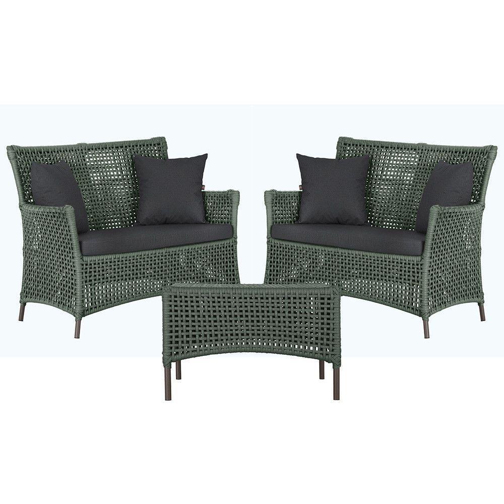 2 Sofás E Mesa Igapó Alumínio Marrom Corda Náutica E11 Trama Verde - 1