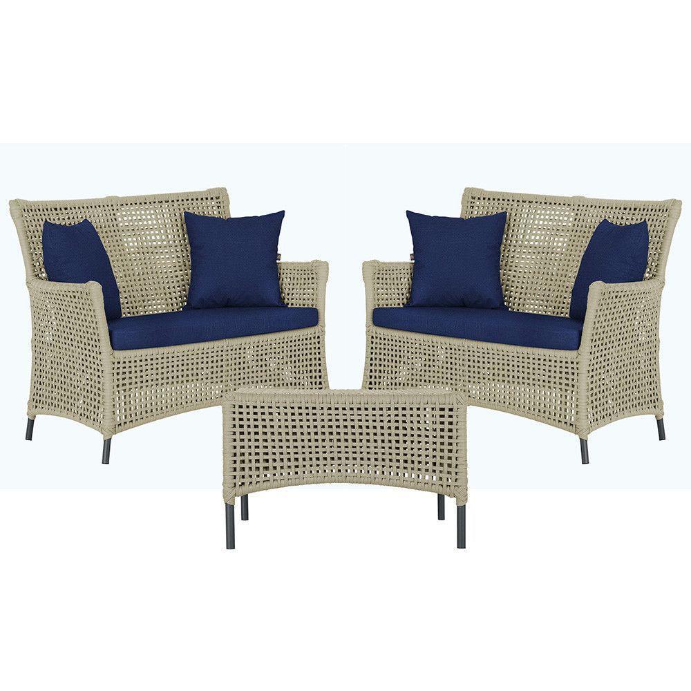 2 Sofás E Mesa Igapó Alumínio Preta Corda Náutica E10 Trama Rami - 1