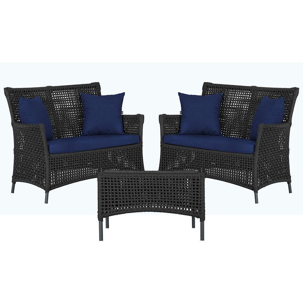 2 Sofás E Mesa Igapó Alumínio Preta Corda Náutica E10 Trama Preto - 1