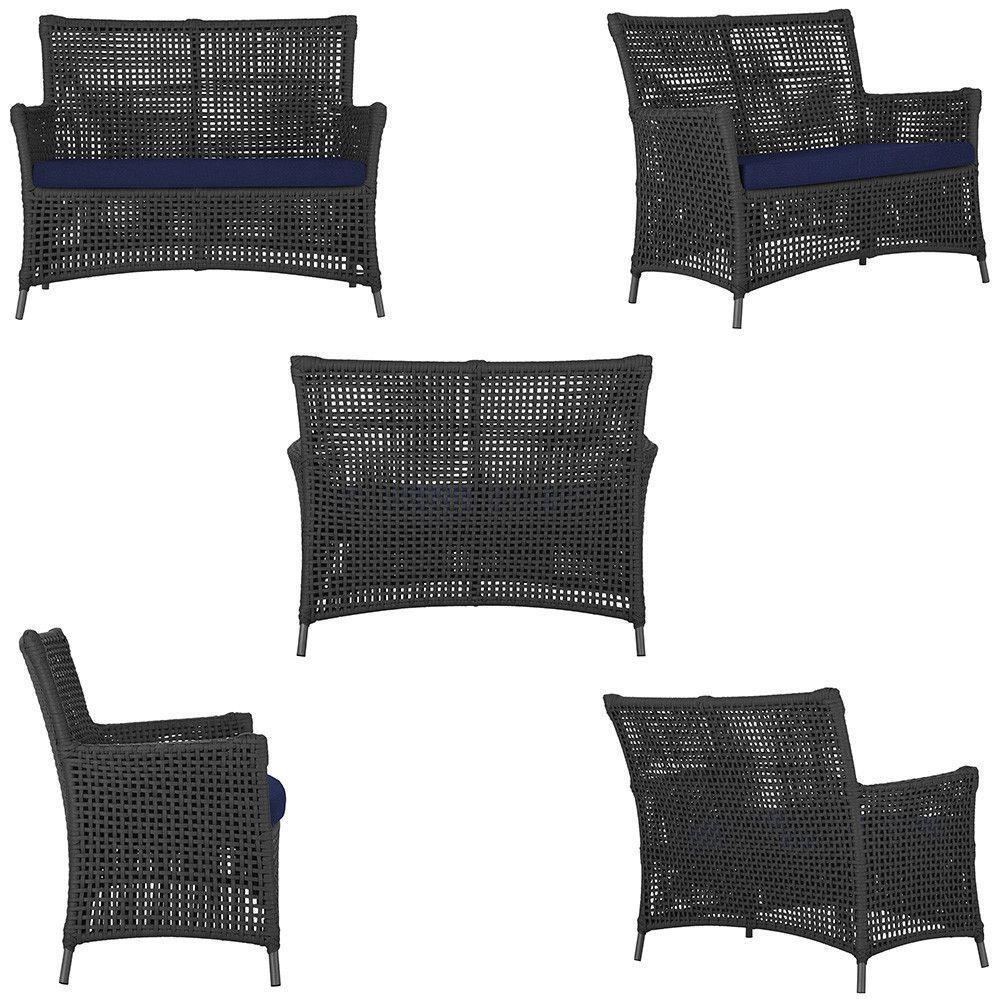 2 Sofás E Mesa Igapó Alumínio Preta Corda Náutica E10 Trama Preto - 3