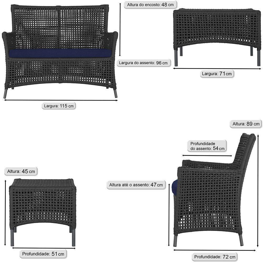 2 Sofás E Mesa Igapó Alumínio Preta Corda Náutica E10 Trama Preto - 6