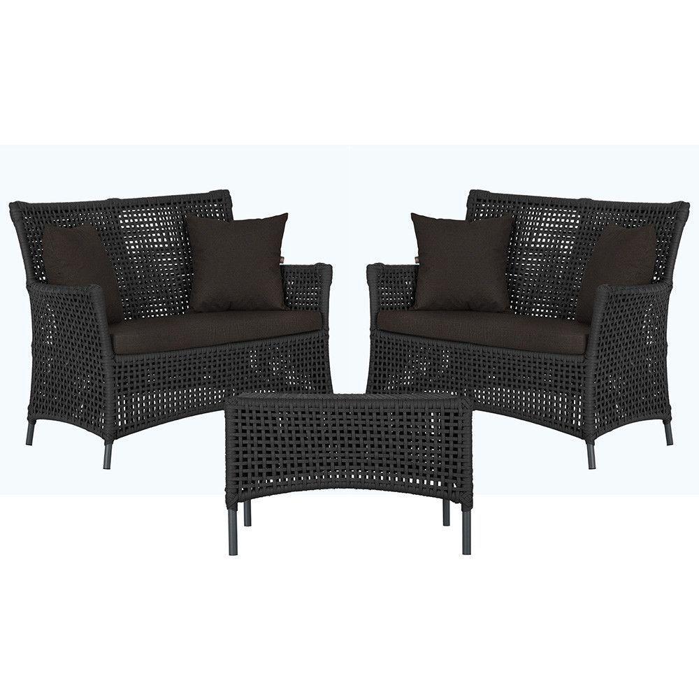 2 Sofás E Mesa Igapó Alumínio Preta Corda Náutica E9 Trama Preto - 1