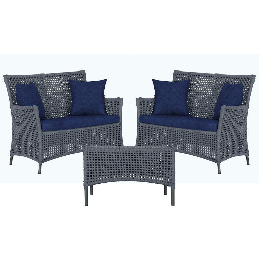 2 Sofás E Mesa Igapó Alumínio Preta Corda Náutica E10 Trama Prata - 1