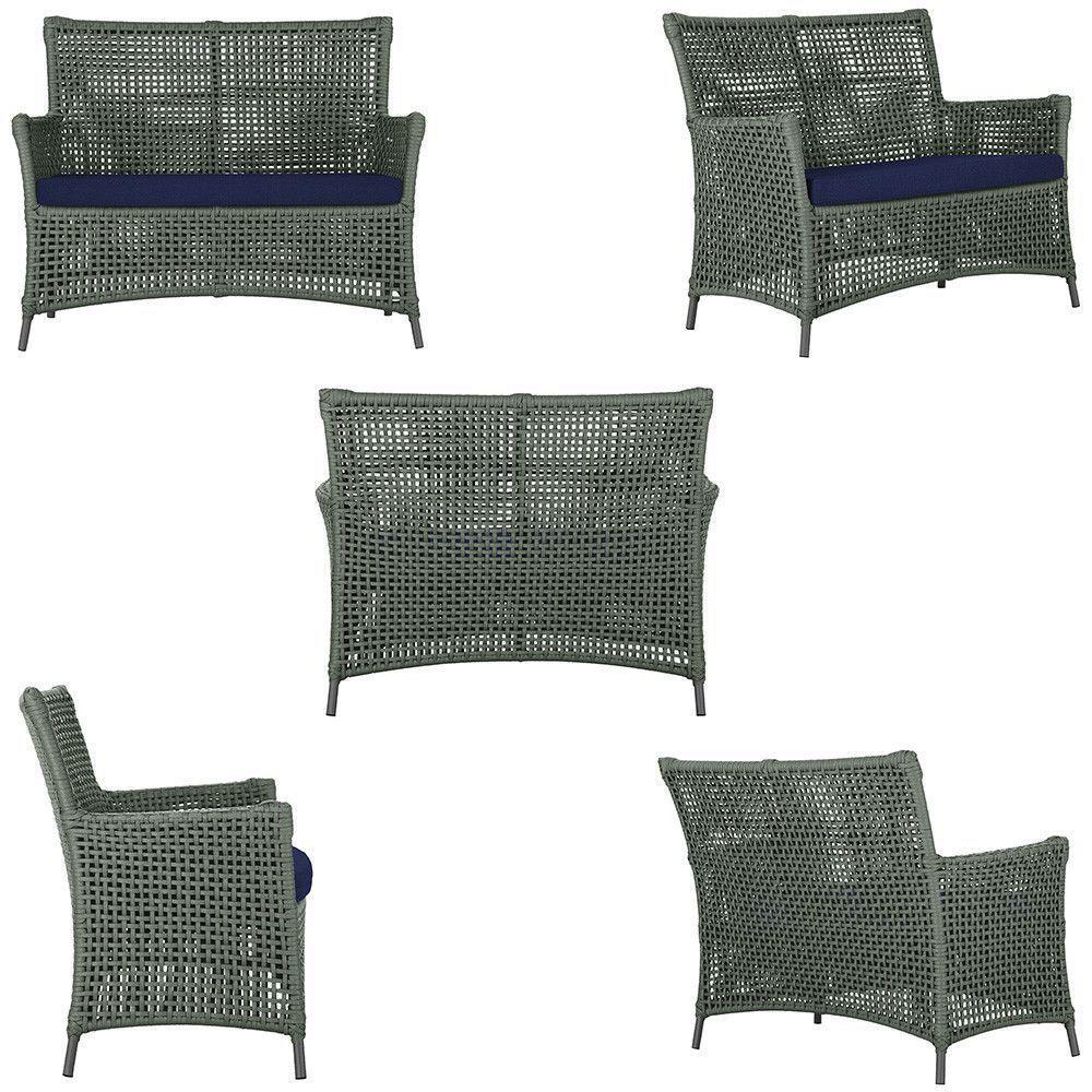 2 Sofás E Mesa Igapó Alumínio Preta Corda Náutica E10 Trama Verde - 2