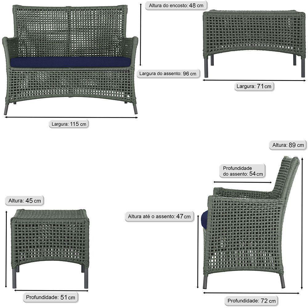2 Sofás E Mesa Igapó Alumínio Preta Corda Náutica E10 Trama Verde - 5