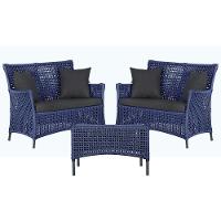 2 Sofás E Mesa Igapó Alumínio Preta Corda Náutica E11 Trama Azul - 1