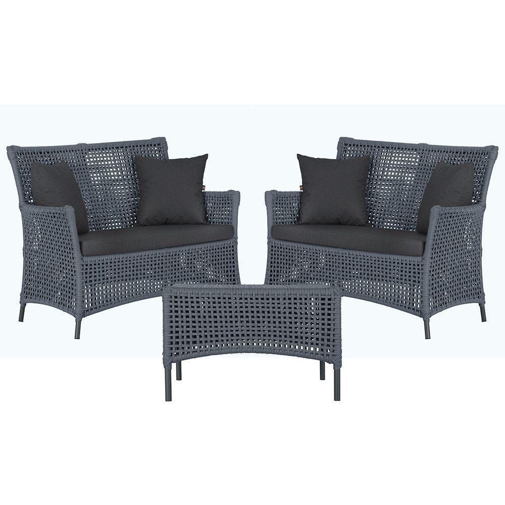 2 Sofás E Mesa Igapó Alumínio Preta Corda Náutica E11 Trama Prata - 1