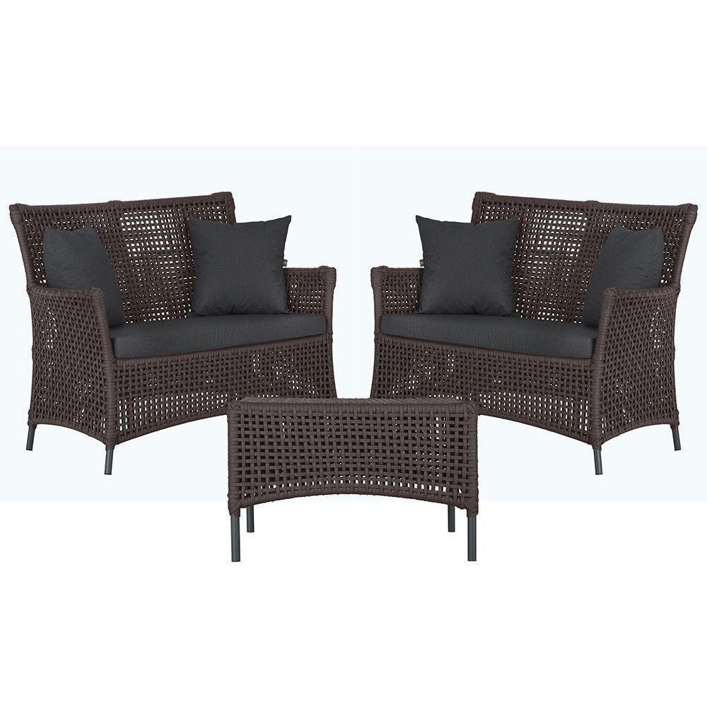 2 Sofás E Mesa Igapó Alumínio Preta Corda Náutica E11 Trama Marrom - 1