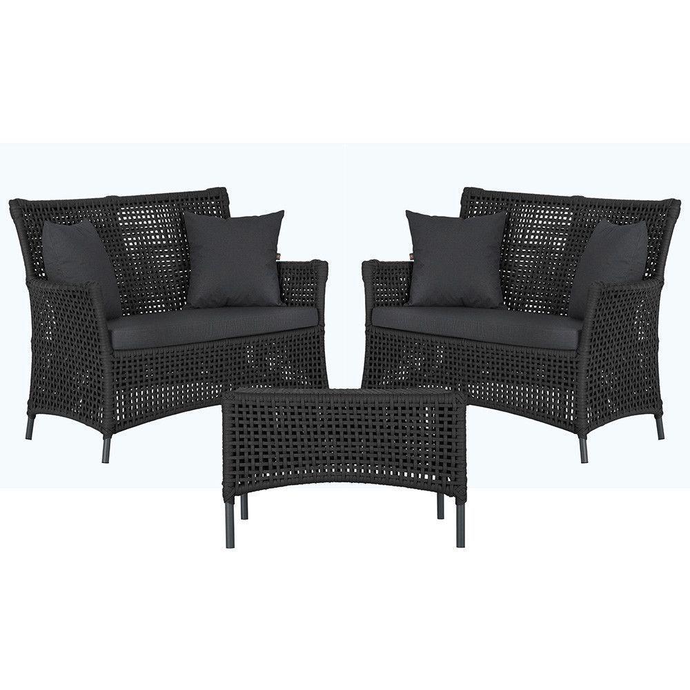 2 Sofás E Mesa Igapó Alumínio Preta Corda Náutica E11 Trama Preto - 1