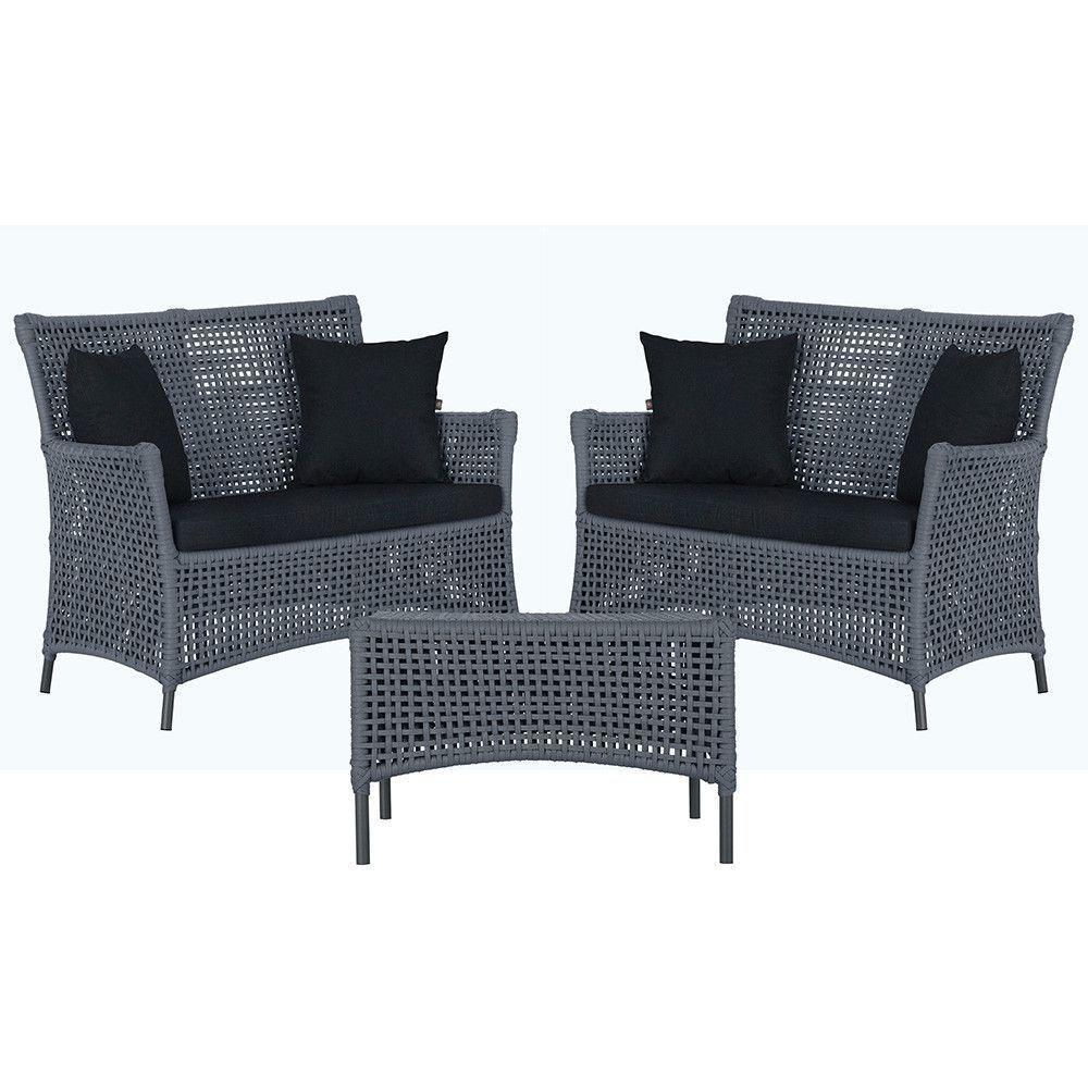 2 Sofás E Mesa Igapó Alumínio Preta Corda Náutica E12 Trama Prata - 1