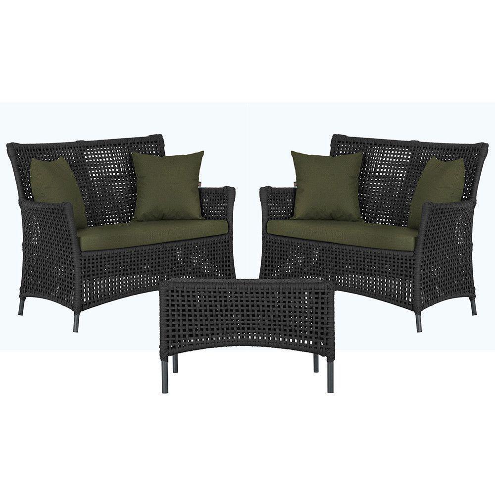 2 Sofás E Mesa Igapó Alumínio Preta Corda Náutica E13 Trama Preto - 1