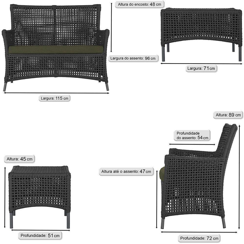 2 Sofás E Mesa Igapó Alumínio Preta Corda Náutica E13 Trama Preto - 6