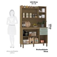 Cozinha Compacta 6 Portas E 2 Gavetas Com Tampo Luciane Móveis Carvalho Avelã Verde Mar - 4