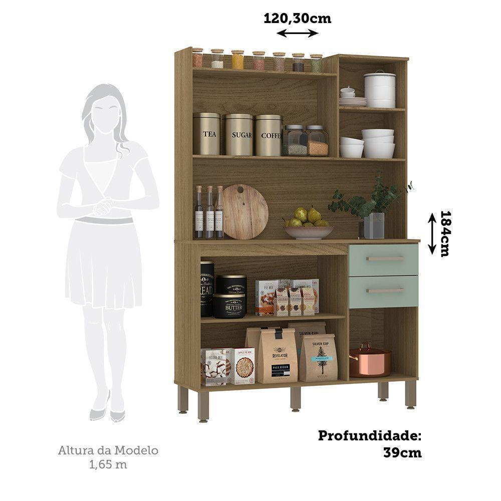 Cozinha Compacta 6 Portas E 2 Gavetas Com Tampo Luciane Móveis Carvalho Verde Mar - 4