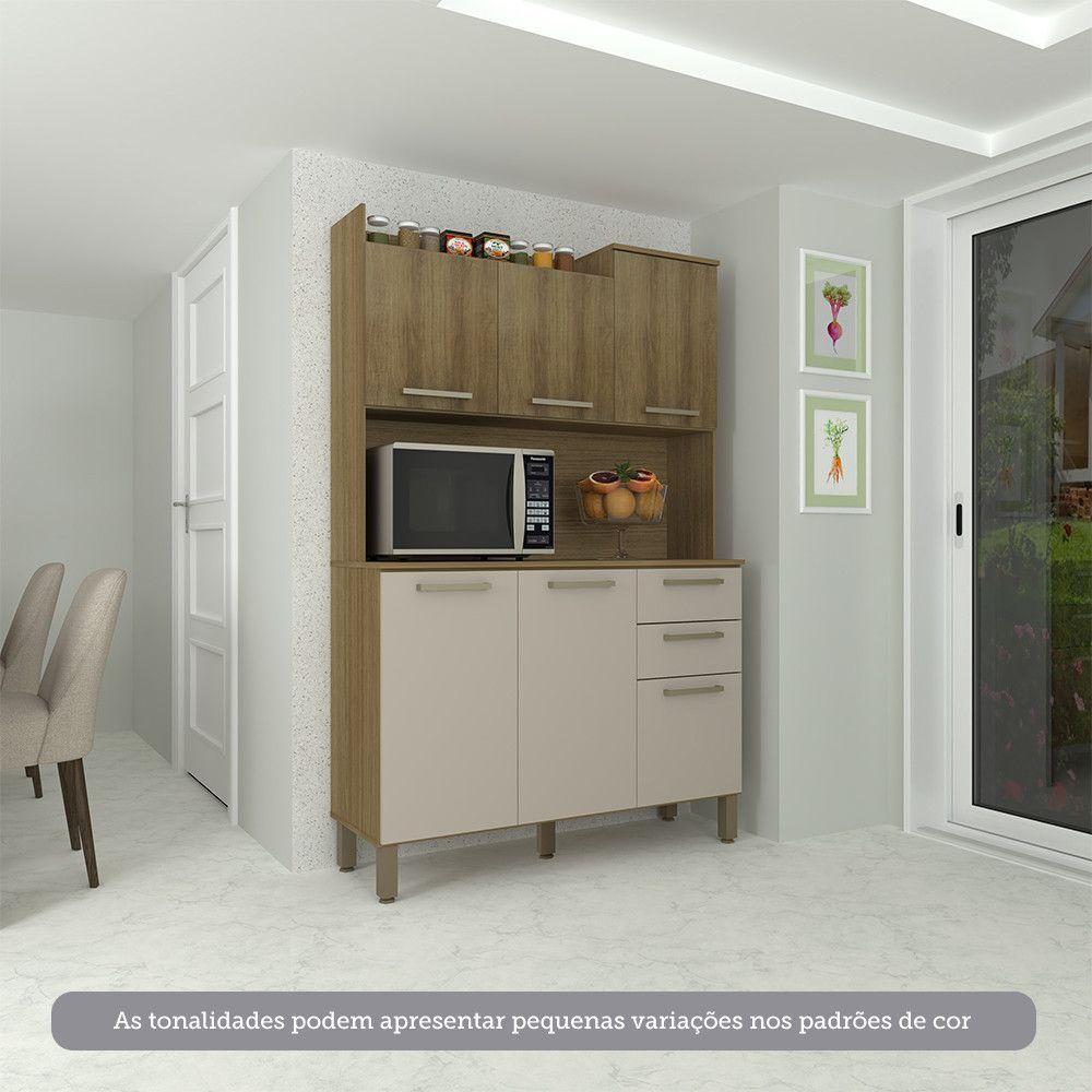 Cozinha Compacta 6 Portas E 2 Gavetas Com Tampo Luciane Móveis Carvalho Avelã Cinnamon - 1