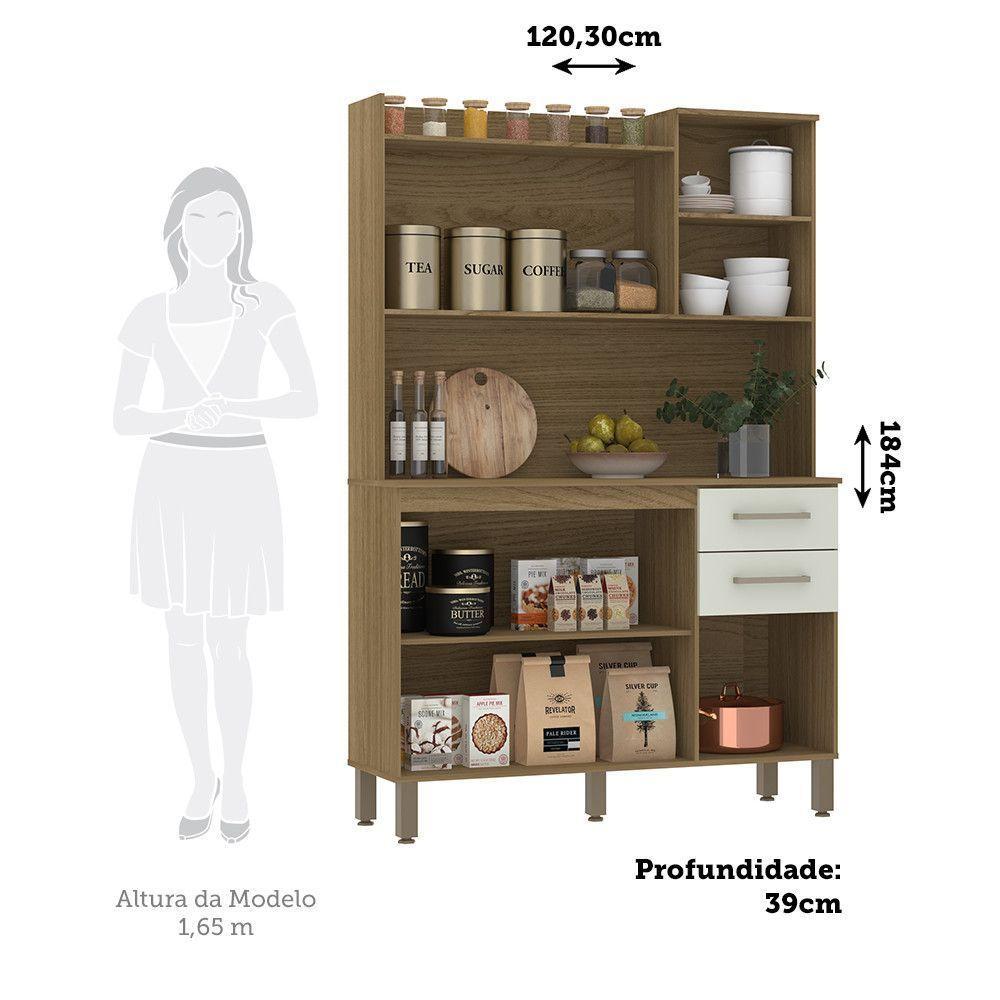 Cozinha Compacta 6 Portas E 2 Gavetas Com Tampo Luciane Móveis Carvalho Avelã Arenas - 4
