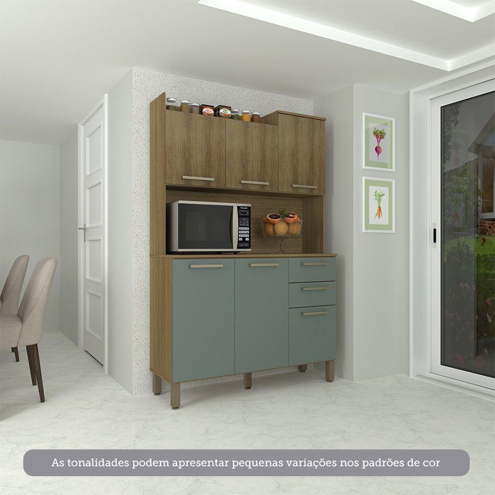Cozinha Compacta 6 Portas E 2 Gavetas Com Tampo Luciane Móveis Carvalho Avelã Cinza Supremo - 1