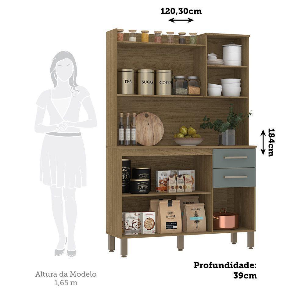 Cozinha Compacta 6 Portas E 2 Gavetas Com Tampo Luciane Móveis Carvalho Avelã Cinza Supremo - 4
