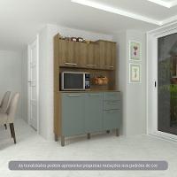 Cozinha Compacta 6 Portas E 2 Gavetas Com Tampo Luciane Móveis Carvalho Avelã Cinza Supremo - 1