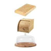 Kit Para Servir Com 01 Migalheira + 01 Porta Pão + 01 Boleira Em Bambu Ou - 1