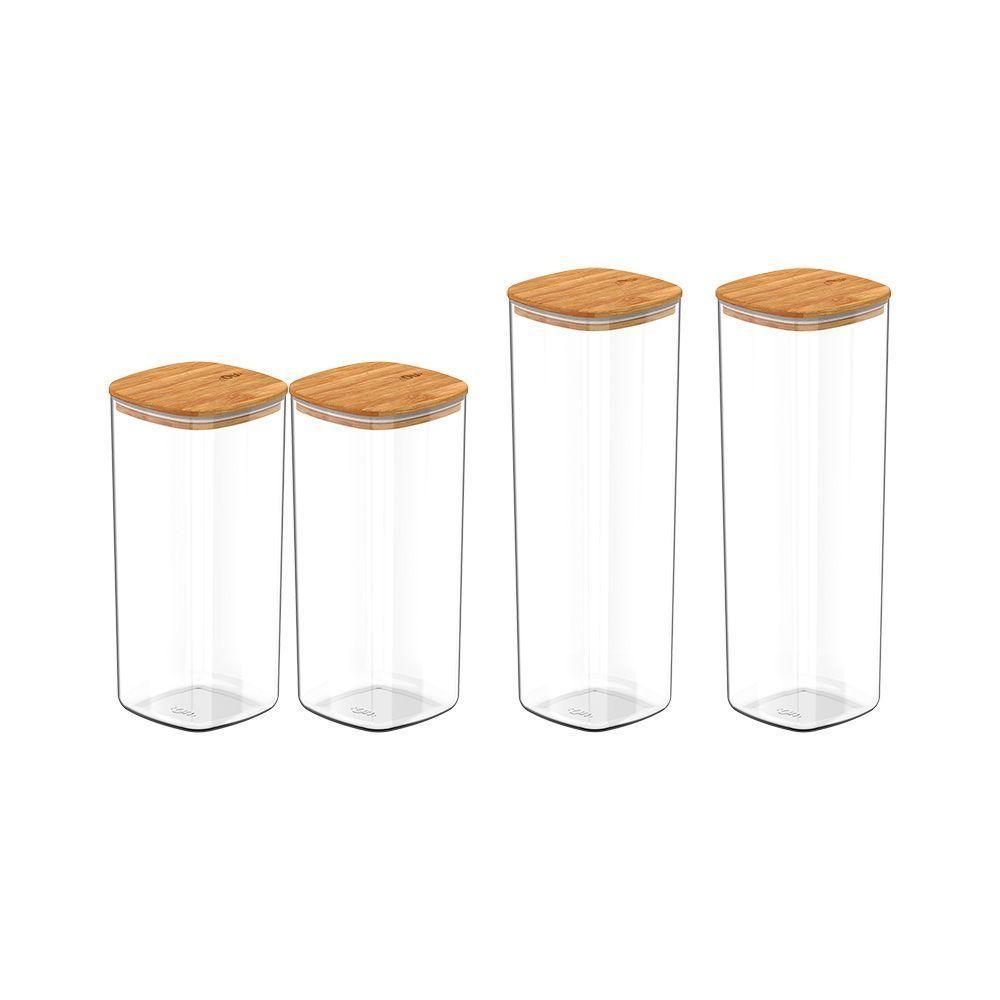 Conjunto De Potes Herméticos Keep 4 Peças Transparente Com Tampa De Bambu Ou - 1