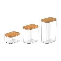 Conjunto De Potes Herméticos Retangular Keep 3 Peças Transparente Com Tampa De Bambu Ou - 1