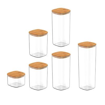 Conjunto de Potes Herméticos Keep 6 Peças em Poliestireno com Tampa de Bambu Transparente Ou
