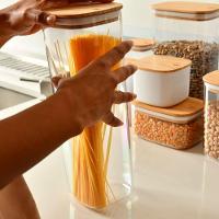 Conjunto De Potes Herméticos Keep 6 Peças Transparente Com Tampa De Bambu Ou