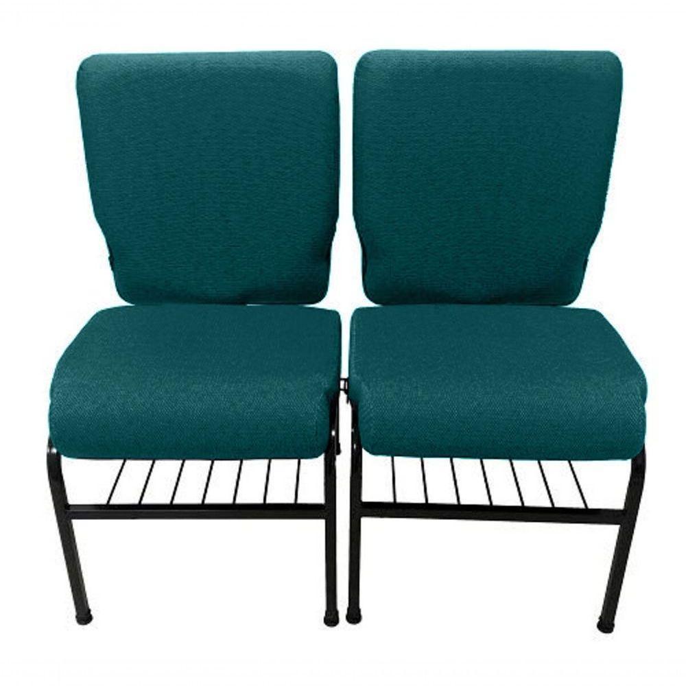 02 Cadeiras Para Igrejas C/ Porta Biblía E Porta Cálice Verde - 1