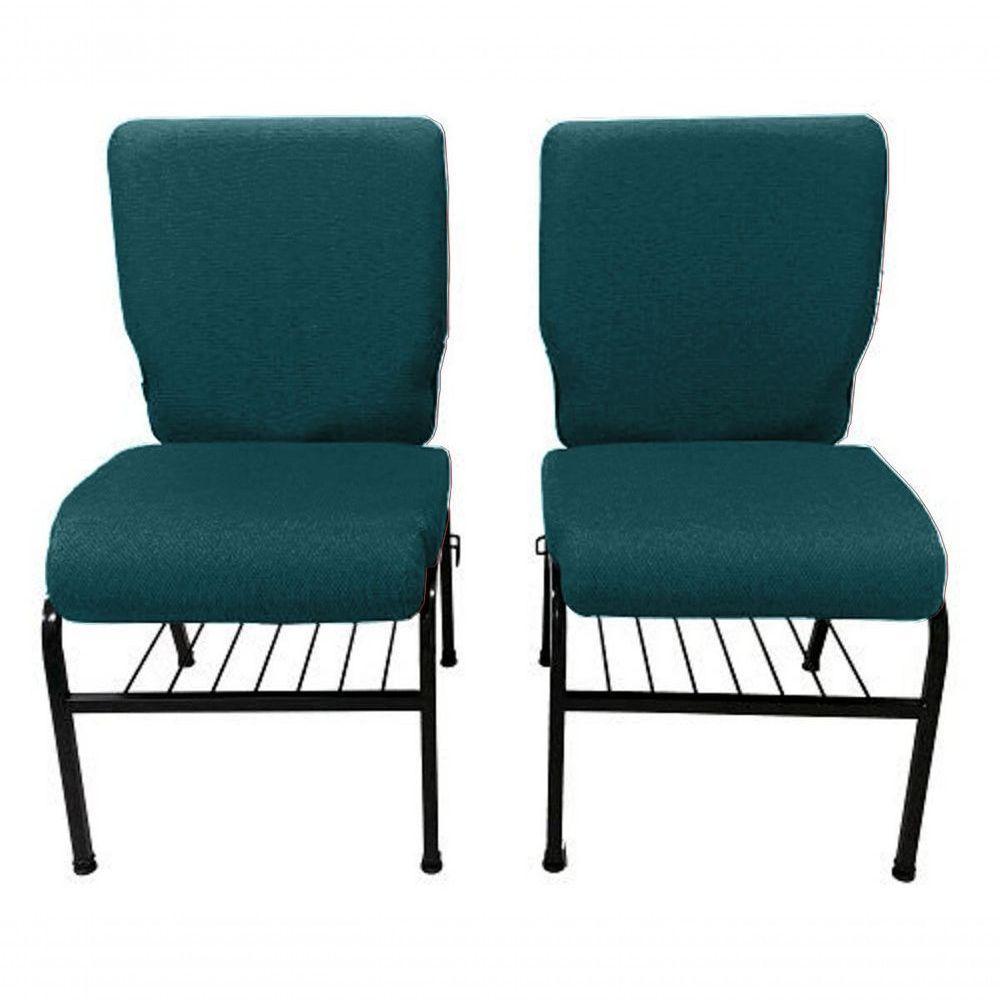 02 Cadeiras Para Igrejas C/ Porta Biblía E Porta Cálice Verde - 3