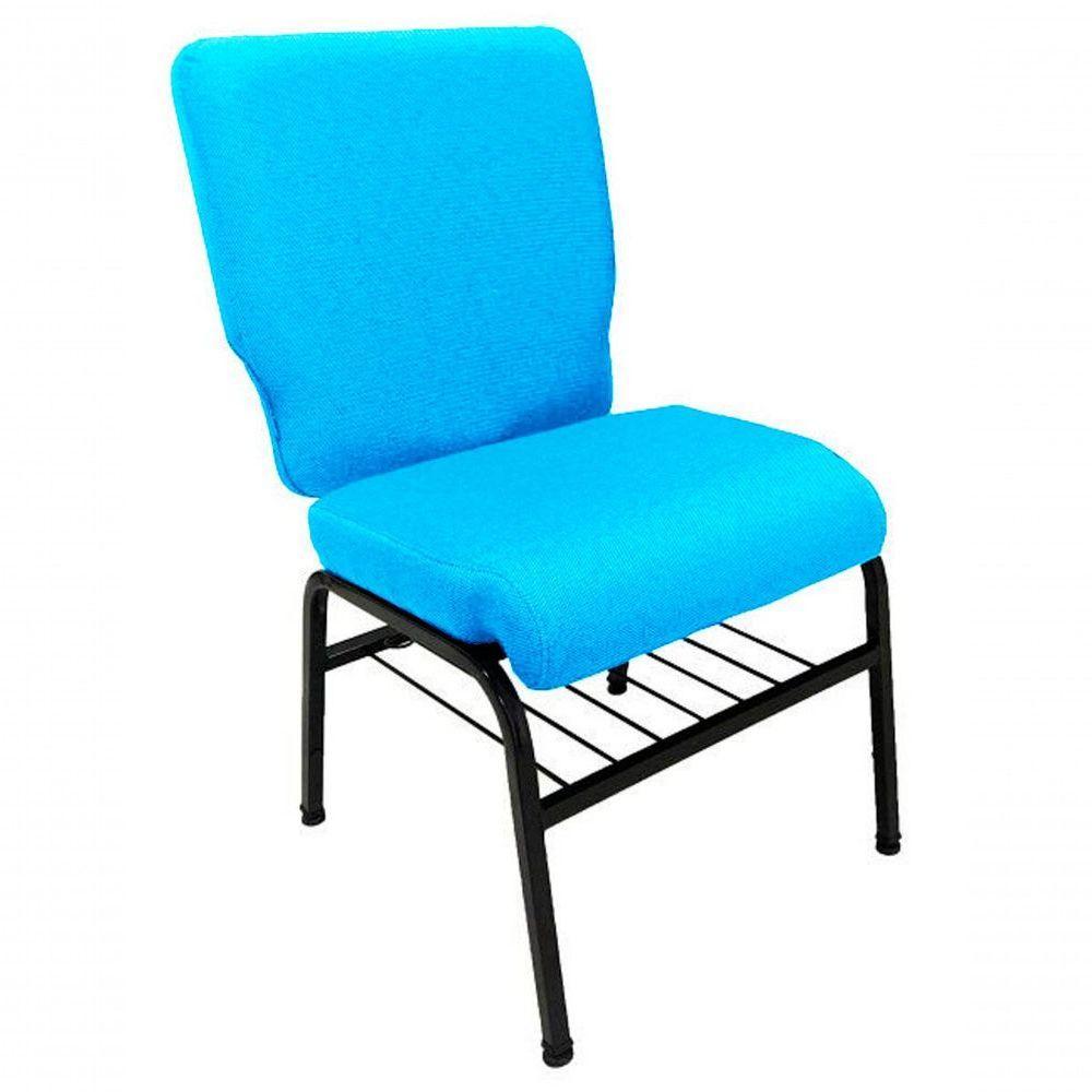 01 Cadeira Para Igrejas C/ Porta Biblía E Porta Cálice Azul - 1