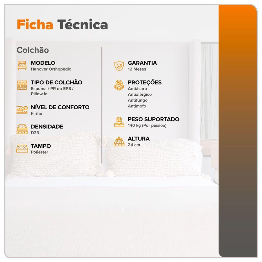 Colchão Solteiro Hanover Orthopedic Espuma D33 88x188x24cm Cinza - 6