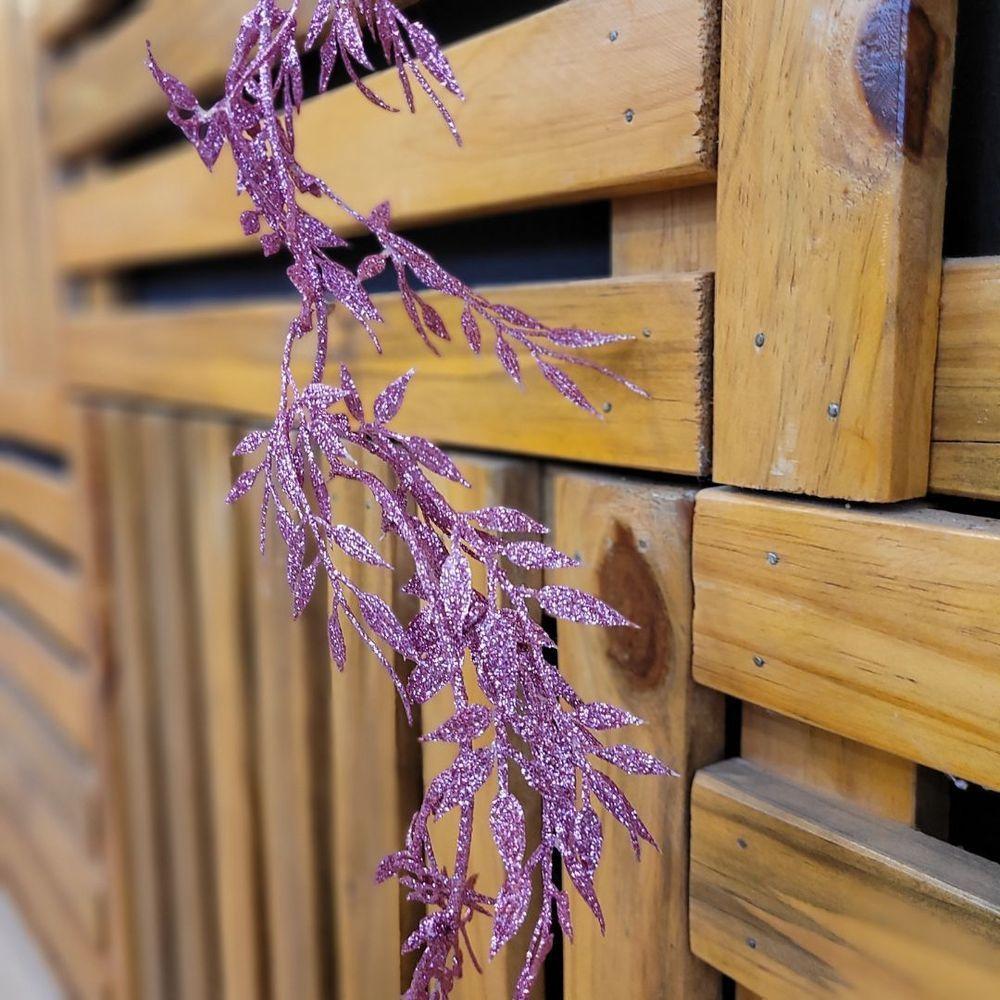 Galho Folhagem Ramificado Glitter Rosa Natal 1,75 Metros - Art Christmas - 2