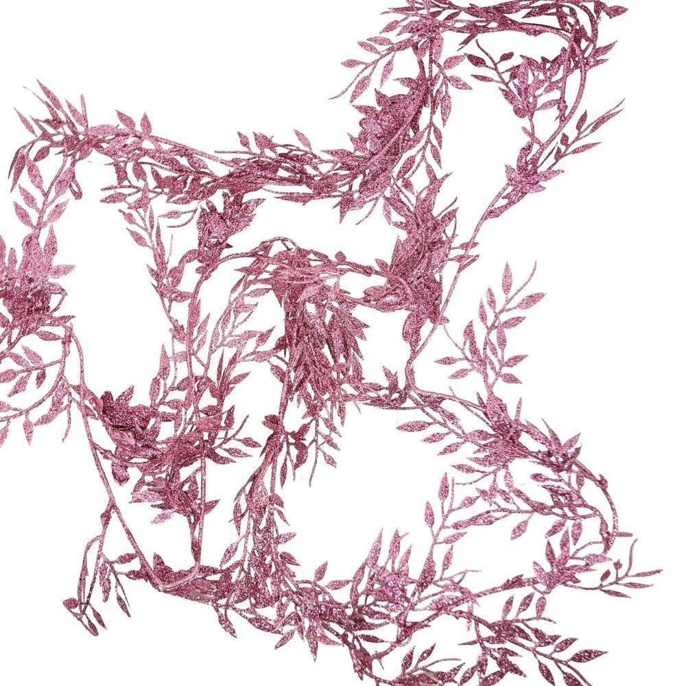 Galho Folhagem Ramificado Glitter Rosa Natal 1,75 Metros - Art Christmas - 3