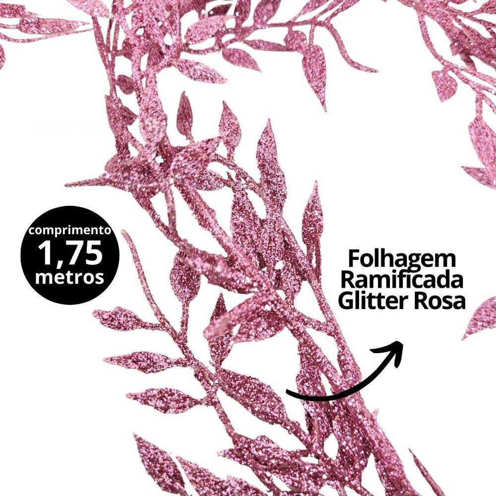 Galho Folhagem Ramificado Glitter Rosa Natal 1,75 Metros - Art Christmas - 4