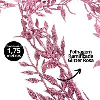 Galho Folhagem Ramificado Glitter Rosa Natal 1,75 Metros - Art Christmas - 4
