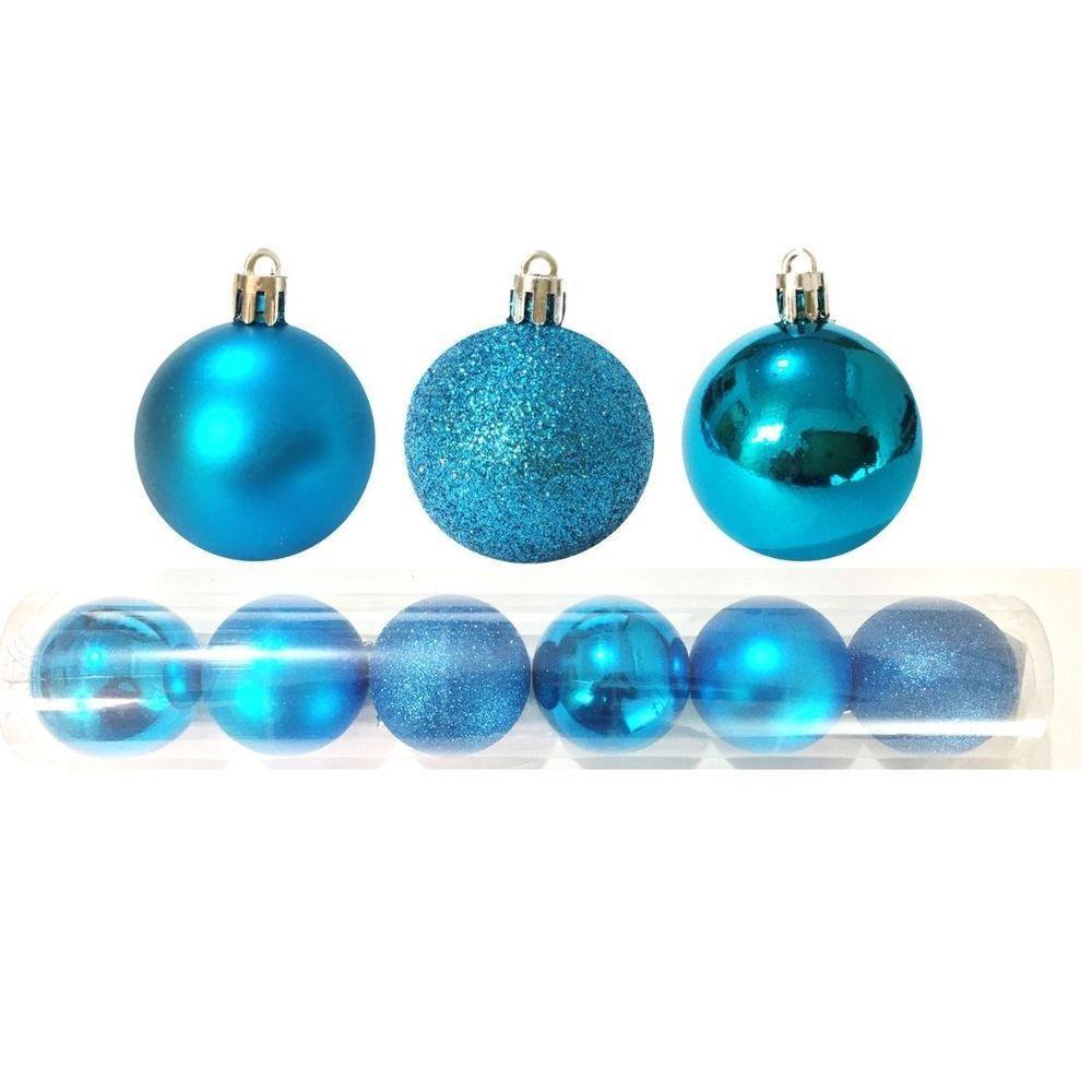 Kit 6 Bolas Natal Mista Glitter, Fosca, Lisa Azul Turquesa 8cm - Master Christmas - 1