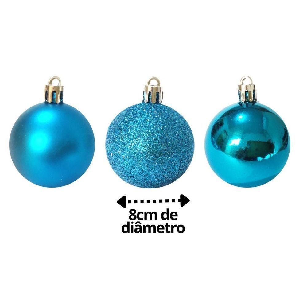 Kit 6 Bolas Natal Mista Glitter, Fosca, Lisa Azul Turquesa 8cm - Master Christmas - 2