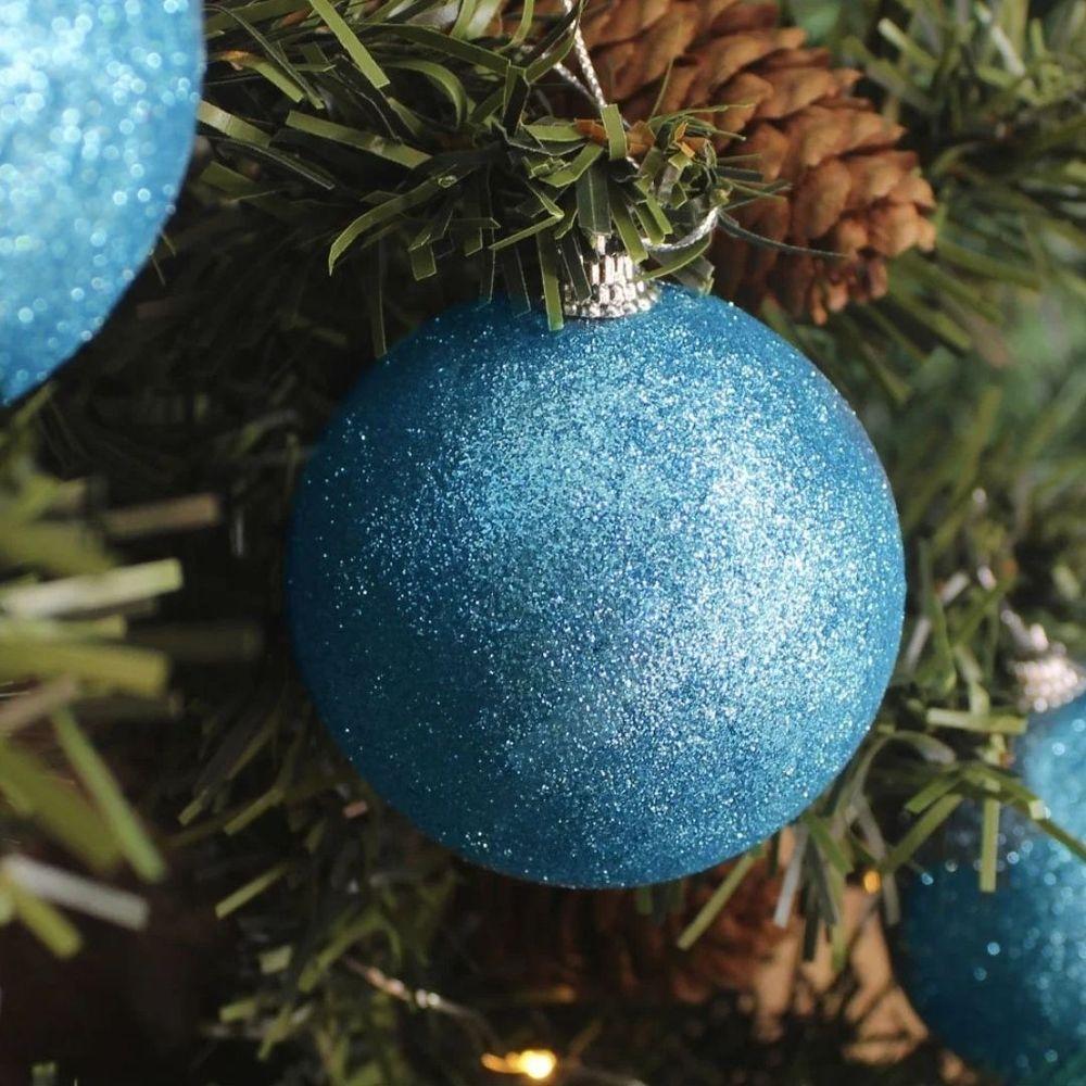 Kit 6 Bolas Natal Mista Glitter, Fosca, Lisa Azul Turquesa 8cm - Master Christmas - 5