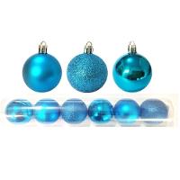 Kit 6 Bolas Natal Mista Glitter, Fosca, Lisa Azul Turquesa 8cm - Master Christmas - 1